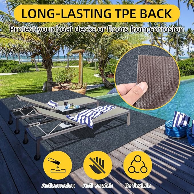 Marine Carpet,5 FT x 25 FT Dark Gray Indoor Outdoor Carpet 0.2" Thick Boat Carpet with Water-Proof TPE Backing, Non-Slide Outdoor Marine Carpet Roll for Home, Patio, Porch, Deck