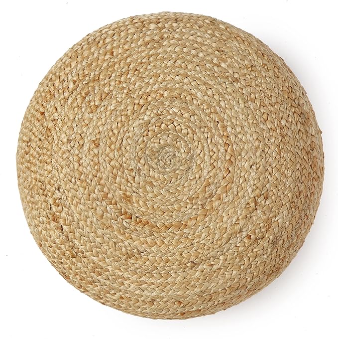 REDEARTH · Jute Circular Low Pouf Ottoman - Braided Pouffe Accent Sitting Round Footrest for Living Room, Bedroom, Nursery, kidsroom, Patio, Gym; 100% Jute Set of 2 (18"x18"x10"; Natural)