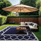 GENIMO 10 ' x 10 ' Outdoor Rug Waterproof for Patio Decor, Foldable Reversible Plastic Straw Area Rugs Mat for Camper, Outside Carpet for Rv, Deck, Porch, Picnic, Beach, Balcony, Blue & White