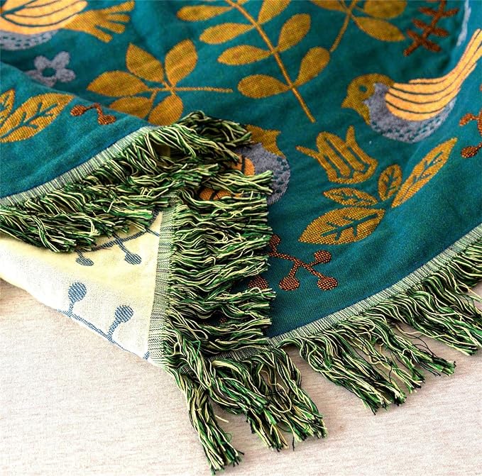 MSGKV Boho Throw Blanket 100% Cotton Blankets for Bed Couch 60''x80'', Soft Summer Blanket Travel Boho Quilt Muslin Blanket Home Decor Farmhouse Warm Throws Gifts for Women Mom