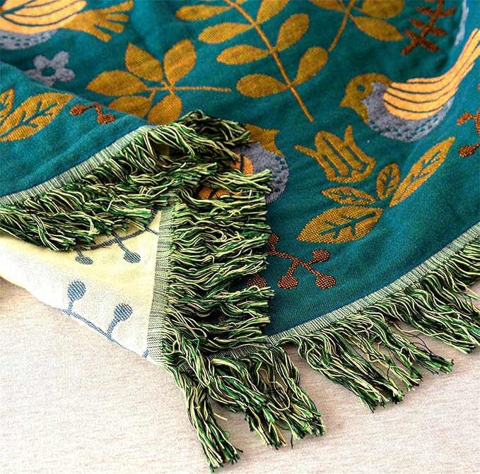 Cotton Throw Blanket 100% Muslin for Couch Bed 80''x 90'' Farmhouse Blanket 4-Layer Summer Blankets Boho Quilt Decor for All Seasons Cozy Soft Lightweight Knitted Warm Blanket Gifts for Women