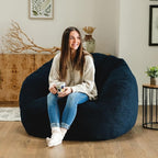 Big Joe Cloudberry Foam-Filled Structured Bean Bag Chair, Deep Blue Teddy Boucle