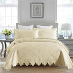 MarCielo 3-Piece 100% Cotton Oversized Bedspread Lightweight Quilt Coverlet Embroidery Farmhouse Bedding Set (Tk Beige Khaki, Oversized Queen (100"x106"))