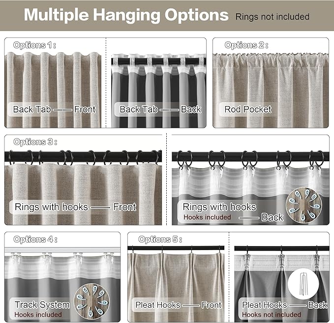 RAIN CITY Extra Long Blackout Curtains 132 Inches Long,Custom Length High Ceiling Tall Draperies for Large Windows Living Room Back Tab Rod Pocket with Hooks(50 x 132-in 11ft Beige 2PCs)