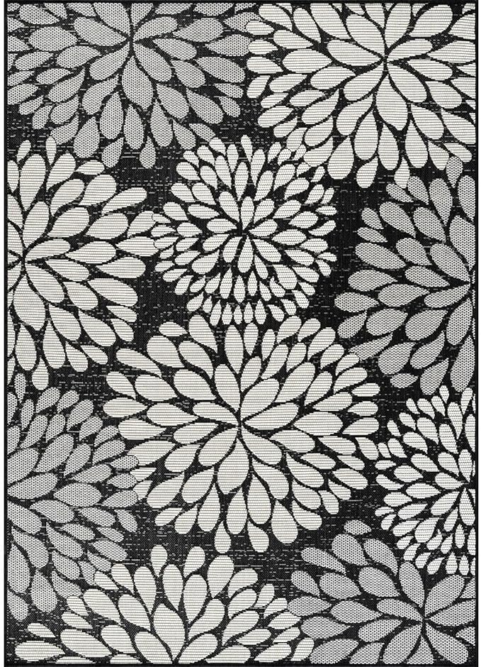Beverly Rug Outdoor Rug 5x7 Modern Exotic Tropical Leaf Area Rugs for Indoor and Outdoor Patio Deck Porch Garden Water Resistant Washable Outside Carpet (5 x 7 Dark Gray)