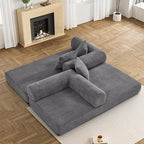 Convertible Sleeper Sofa Bed with Pillow, 4-in-1 Corduroy Folding Mattress Couch with Fixed-Shape Frame, Futon Fold Out Floor Sofa Cama Lounge Couch for Living Room Bedroom Studio, Grey