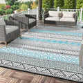 GAOMON Outdoor Rug Waterproof 8'x10', Reversible Outdoor Plastic Straw Rug, Boho Patio Rug, Indoor Outdoor Carpet, RV Mat Outside for Patio, Camp, Picnic, Balcony, Deck, Blue/Grey(Bohemia)
