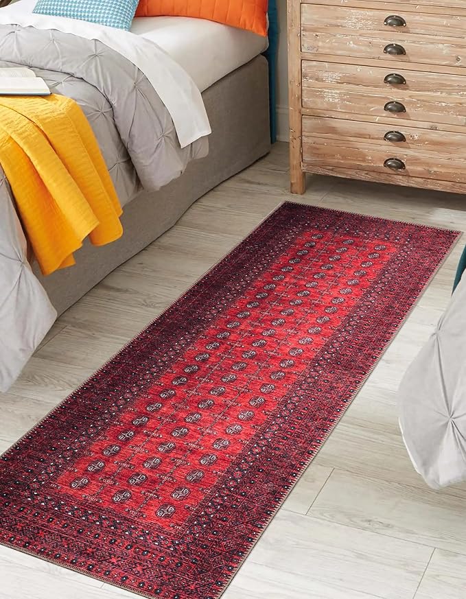 Keen Home Design 2x12 Rug - Machine Washable Runner Rug with Non-Slip Backing, Ideal for Hallway, Entryway, Kitchen, Laundry Room - Vintage, Easy Clean, Durable, Low Pile - (2'6" x 12')