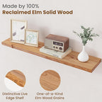 Floating Shelves for Wall Decor, Rustic Solid Elm Wood Live Edge Floating Shelves Wall Mounted, Wall Shelves with Invisible Bracket for Living Room Bathroom Bedroom Kitchen, 36 Inch Set of 2, Natural