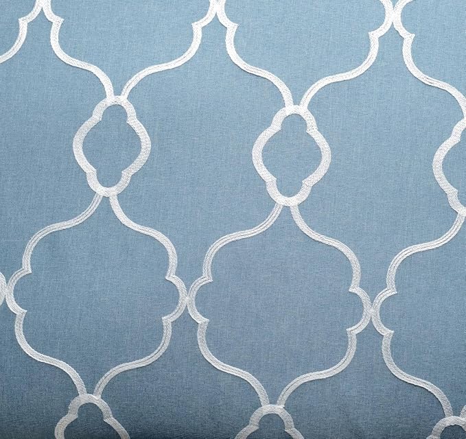 MIUCO Moroccan Embroidery Semi Sheer Curtains Faux Linen Grommet Curtains for Bedroom 52 x 63 Inch 2 Panels, Dusty Blue