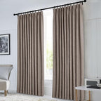 Macochico 100% Blackout Light Coffee Linen Curtains 84 Inches Long Pinch Pleated Burlap Curtains for Bedroom Living Room Farmhouse Nursery Thermal Window Panels with Tieback 72”Wx84”L 1 Panel