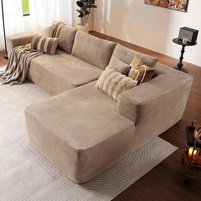 ovios 104" Cloud Sectional Couch with L-Shape Chaise,Modern Modular Sofa with Deep Seat, Upholstered Couches for Living Room Bedroom,No Assembly Required, Camel (Corduroy Fabric)
