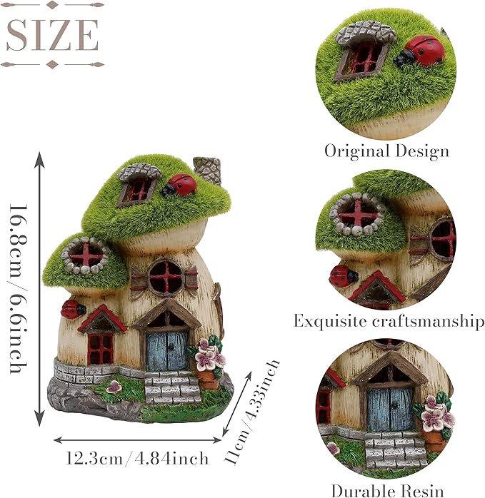 TERESA'S COLLECTIONS Mushroom Garden Statues with Outdoor Solar Light for Garden Decor, Green Flocked Decorations Resin Fairy House Accessories, Outdoor Decor Yard Gifts for Mom Women