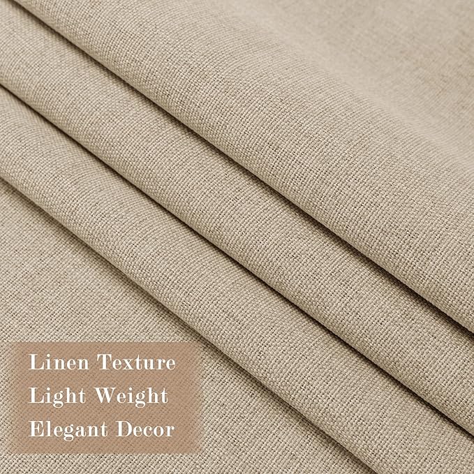 Sand Beige Pinch Pleat 100% Blackout Drapes Linen Blend, Room Divider, Room Darkening, Energy Saving, Furniture Protecting, Light Blocking Extra Wide Privacy Curtains, 200Wx102L, 1 PC