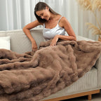 RYNGHIPY Faux Rabbit Fur Throw Blanket Ruched Plush Fuzzy Blanket for Couch Bed Sofa Heavy Warm Comfy Throws for Living Room Bedroom Machine Washable (Solid Brown, 51''x63'')