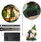 TERESA'S COLLECTIONS Garden Gnomes Decor with Solar Lights, Fathers Gifts, Green Outdoor Resin Decorations for Porch Patio, Gnome Ornaments for Dad and Mom，9"