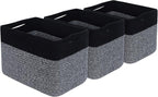 MINTWOOD Design 3-Pack Storage Baskets for Shelves, Playroom and Classroom Storage Basket, Book Basket, Decorative Storage Cube Bins, Woven Closet Organizers, Pantry and Shoe Organizer, Black Grey Mix