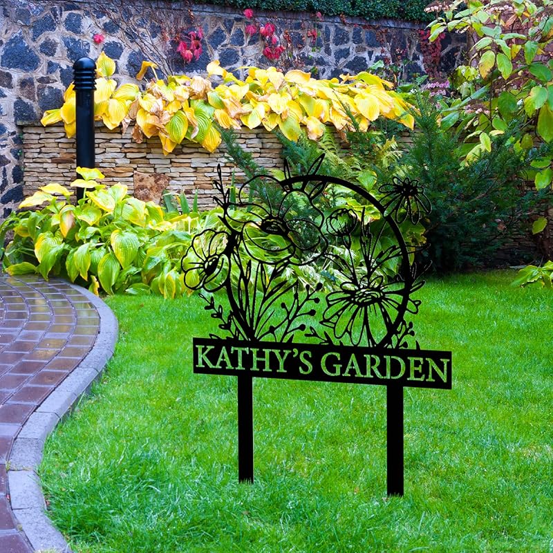 Personalized Metal Garden Sign with Stake, Custom Garden Decor for Outdoor, Custom Family Name Sign, Patio Decorations, Lawn Art, Farmhouse Decorative, Housewarming Gift (CstmDesign12)