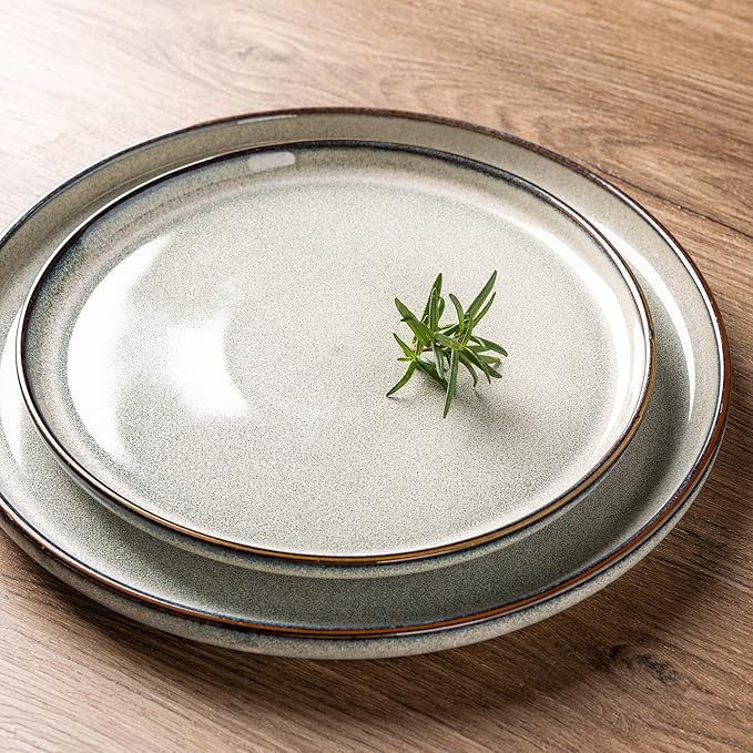 GBHOME Ceramic Dinnerware Sets for 12, 36 Pieces Stoneware Plates and Bowls Sets, Reactive Glaze Dishes -Scratch Resistant, Dishwasher&Microwave Safe, Green Wheat