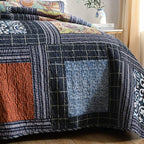 NEWLAKE Cotton Patchwork Bedspread, 3-Piece Bedding Quilt Set with Real Stitched Embroidery, Reversible Matelasse Bed Coverlet Set,Vintage Flowery Grid,Queen Size