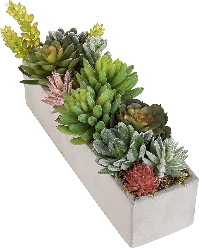 MyGift Faux Succulent Plant Arrangement in 12-Inch Gray Cement Pot
