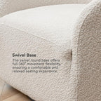 KINWELL 32" Wide Modern Boucle Swivel Barrel Chair, No Assembly Round Upholstered Swivel Accent Armchair for Living Room, Bedroom, Office (White)