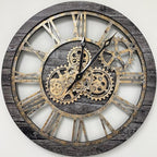 The Gears Clock The Original Real Moving Gear Wall Clock Vintage Industrial Oversized Rustic Farmhouse (24 inch (60cm), Vintage Carbon Grey and Bronze)