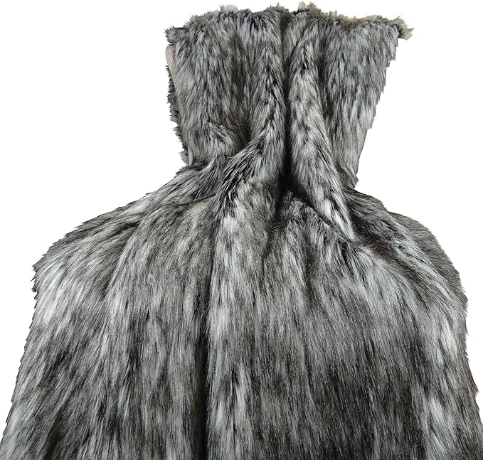 Exotic Siberian Husky Faux Faur Throw Blanket - Gray White Black Husky Fur - Gray Faux Fur Throw Blanket - Luxury Soft Faux Fur, Handmade in US, 16411