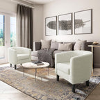 BELLEZE Accent Barrel Chair, Linen Round Chair Club Tub Sofa Corner Chair with Flared Legs and Cozy Soft Padding for Living Room Bedroom Waiting Room - Teddy White