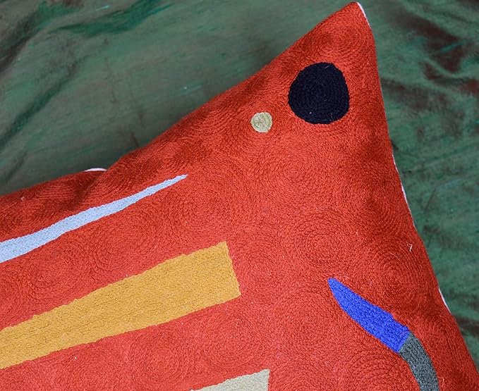 Kandinsky Modern Pillows Cover- Orange | Mid Century Chair Cushions | Abstract Throw Pillows | Contemporary Pillowcase | Modern Couch Pillows | Needlepoint Accent Cushion | Wool Size 18x18