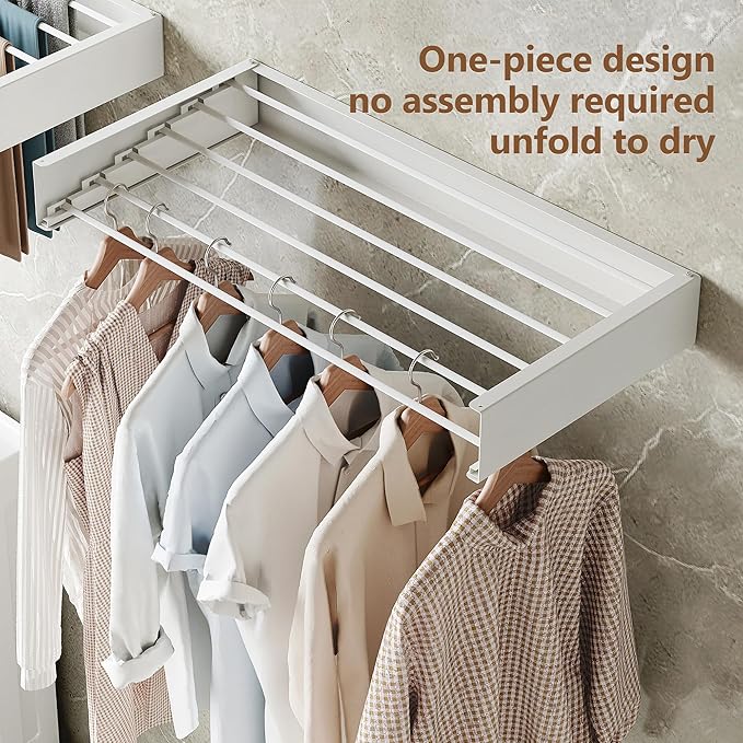 Wall Mounted Drying Rack,Drying Rack Clothing,Collapsible Hanging Racks for Laundry(35.5"-White)