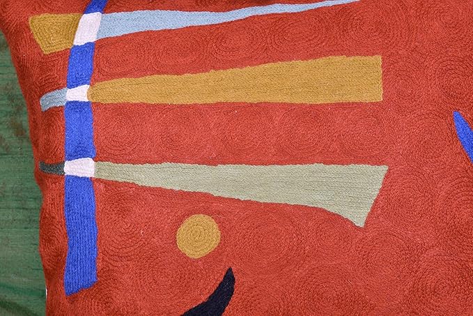 Kandinsky Modern Pillows Cover- Orange | Mid Century Chair Cushions | Abstract Throw Pillows | Contemporary Pillowcase | Modern Couch Pillows | Needlepoint Accent Cushion | Wool Size 18x18