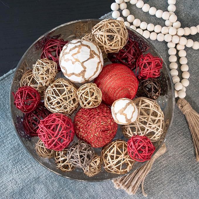 ANDALUCA Decorative Balls Bag Bowl Filler Home Decor (Red Gold)