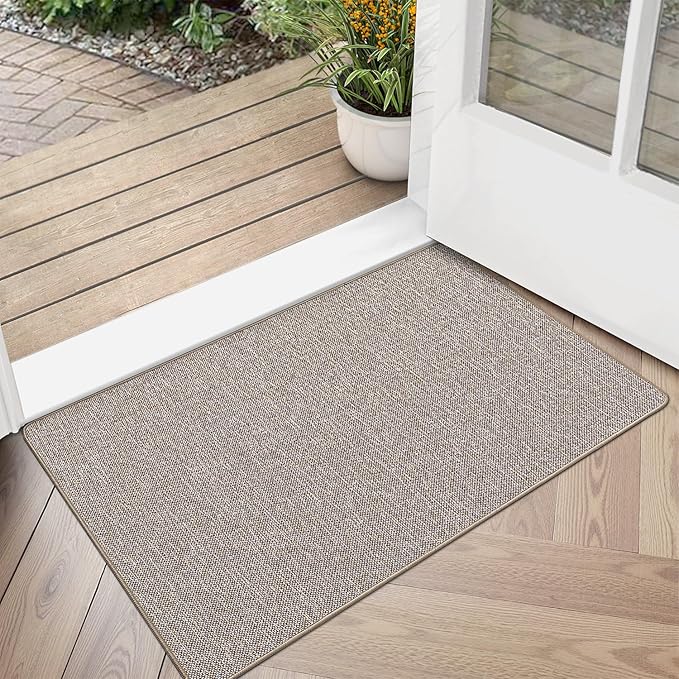 LUMI Ultra Thin Door Mat for Entryway, Low Profile Non Slip Rubber Backing Indoor Doormat, Easy Clean Welcome Entrance Mat for Inside House, Patio,Beige 20"x32"