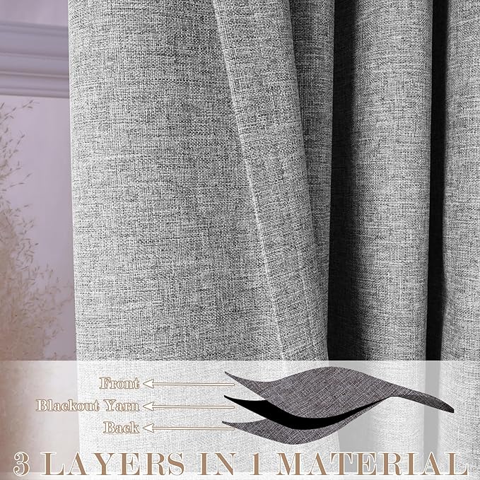 Room Divider Curtains Screen Partitions, Linen Look 100% Blackout Drapery 108 Inches Long, 100" Wide Pinch Pleated Window Drapes, Privacy Protecting, Light Blocking, (1 PC, Light Grey)