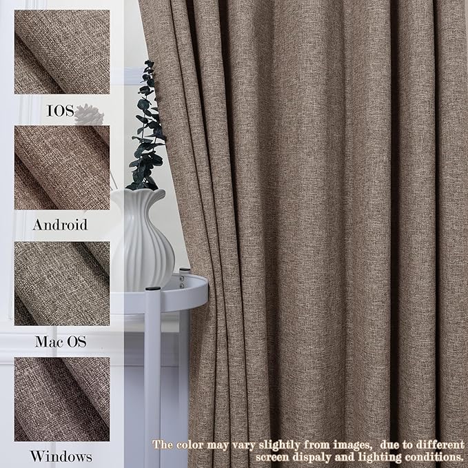 Light Brown Pinch Pleat 100% Blackout Drapes Linen Blend, Room Divider, Room Darkening, Energy Saving, Furniture Protecting, Light Blocking Extra Wide Privacy Curtains, 200Wx108L, 1 PC