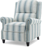 UIXE Pushback Recliner Chairs Set of 2, Fabric Armchair Push Back Accent Chair, Rivet Trim Club Chair Home Theater Overstuffed Single Sofa Reading Seat for Living Room, Stripe Blue