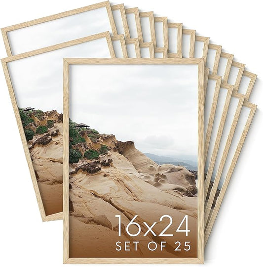 Haus and Hues 16x24 Natural Oak Wood Picture Frames Set of 25 - Premium Bulk Picture Frames 12x16 Bundle - Elegant Gallery Wall Frame Set for Posters, Art Display - Ideal for Wall Decor in Home &