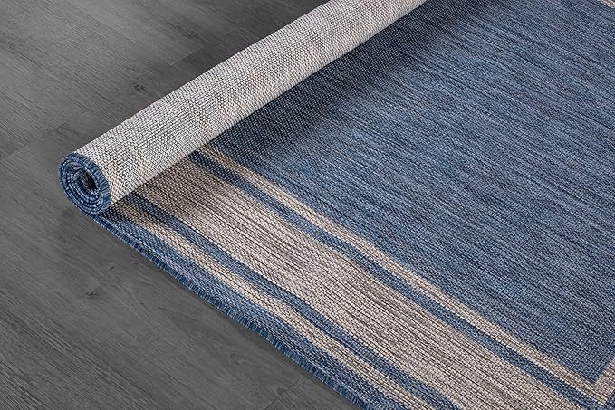 Beverly Rug Large Outdoor Rug 10x14 Modern Bordered Area Rugs for Indoor and Outdoor Patio Deck Porch Garden Waterproof Weather Sun Resistant Washable Outside Carpet (10 x 14 Navy)