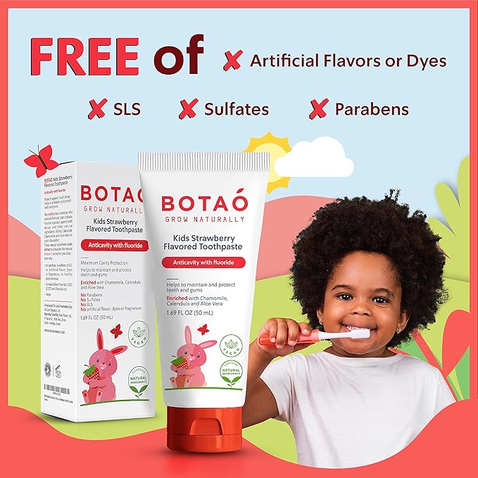 Kids Toothpaste | Natural Strawberry Flavored Anticavity Fluoride Toothpaste Maximum Cavity Protection| EWG Verified, Vegan, SLS Free, Safe to Swallow, Aloe Vera (3Pack)