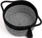 Small Gift Basket Empty to Fill – SweetMemo Mini Woven Rope Organizer Baskets for Gifting, Baby Shower, Desk, Bathroom, Shelves – Decorative Soft Bin with Gift Bag & Ribbon – Black Grey