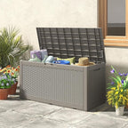 KAMABOKO 101 Gallon Waterproof Large Resin Deck Box, Lockable Large Outdoor Storage Boxes Indoor Outdoor Storage Container for Patio Cushions, Gardening Tools, Pool Supplies, Grey