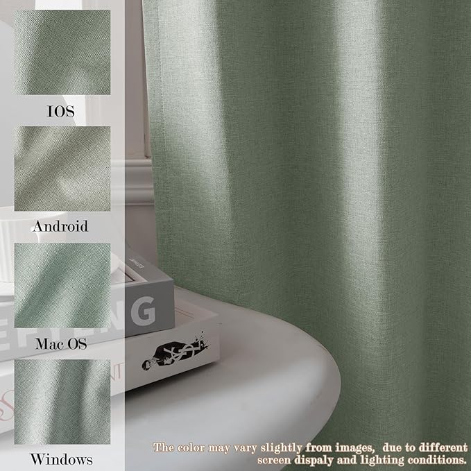 100% Blackout Linen Textured Drapes for Bedroom Pinch Pleated Curtains for Track System Portable Drapery for Sliding Glass Door/Storage/Space Room Divider, 70" Wx96 L, 1 PC, Fog Green
