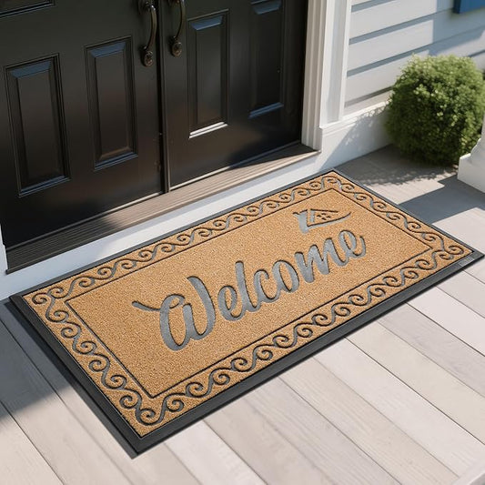 Yimobra Welcome Mat, Heavy Duty Sturdy Door Mats for Home Entrance Outdoor Indoor, Front Doormat for Outside Patio Floor Entry Porch Garage Office, Waterproof, Low Profile, 47 x 24, Yellow
