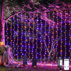 JMEXSUSS 300LED Orange and Purple Halloween Curtain Lights with Remote, 9.8x9.8ft Window Twinkle Hanging String Lights Plug in, Halloween Lights for Bedroom Wall Party Backdrop Indoor Outdoor Decor