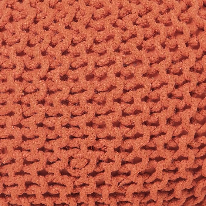 REDEARTH Round Pouf Ottoman - Hand Knitted Cable Boho Poof - Pouffe Circular Footrest for Living Room - Bedroom - Patio - 100% Cotton (19.5"x19.5"x14") - Burnt Orange