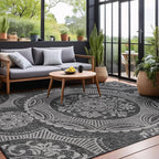 Medallion Outdoor Rug 5x7 Washable Outside Carpet for Indoor Patio Porch Waterproof Easy Cleaning Non Shedding Area Rugs Dark Gray 5 x 7