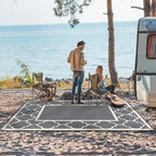 GENIMO 6' x 9' Outdoor Rug Waterproof for Patio Decor, Foldable Reversible Plastic Straw Area Rugs Mat for Camper, Outside Carpet for Rv, Deck, Porch, Picnic, Beach, Balcony, Grey & Beige White