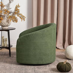 KINWELL 32" Wide Modern Boucle Swivel Barrel Chair, No Assembly Round Upholstered Swivel Accent Armchair for Living Room, Bedroom, Office (Green)