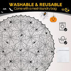 eZAKKA Round Halloween Tablecloth, 70 Inch Spider Webs Tablecloths Black Tablecloth Lace Fabric Table Cloths Spooky Table Cover for Parties Gothic Halloween Home Decorations